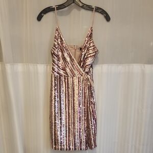 BCBGMaxAzria Pink and Gold Sequin Mini Dress